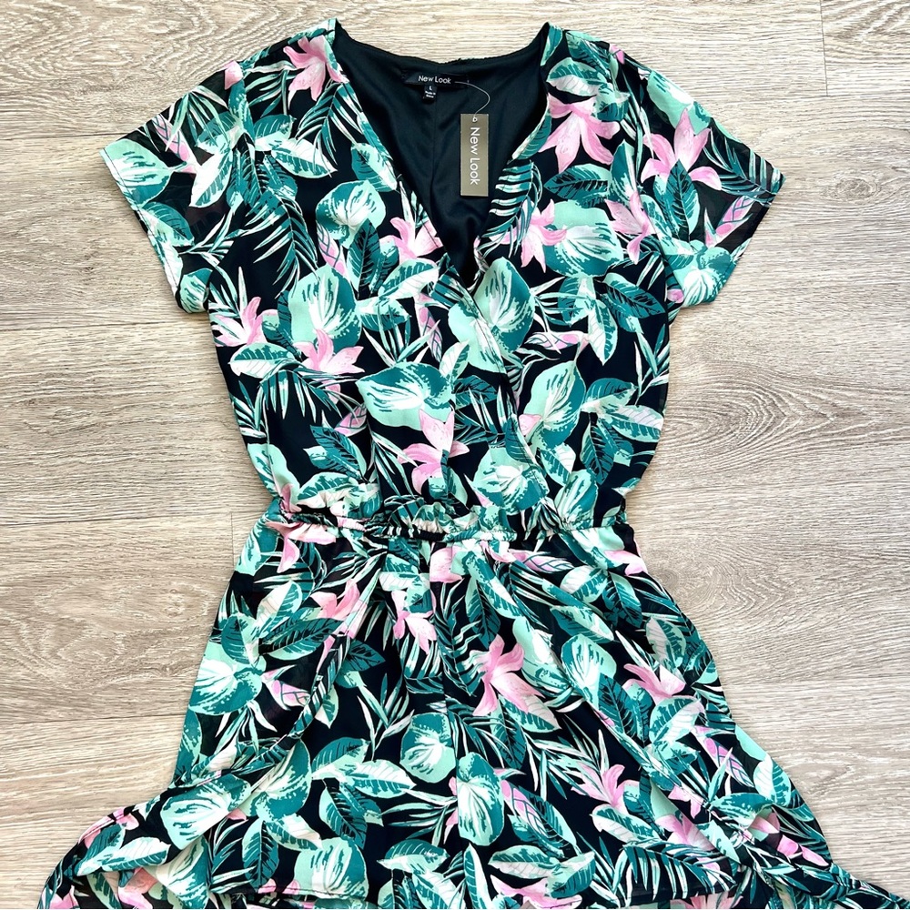 NWT New Look Floral Lined Romper with Sheer Floor Length Overlay | Large